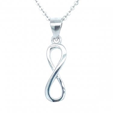 Sterling Silver Plain Infinity Drop Necklace 16x6mm, 16-18"
