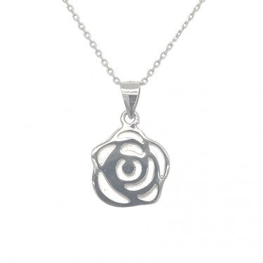 Sterling Silver Plain Laser Cut Flower Necklace 16x14mm, 16-18"