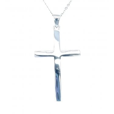 Sterling Silver Plain Narrow Cross Pendant Necklace 32x21mm, 16-18"