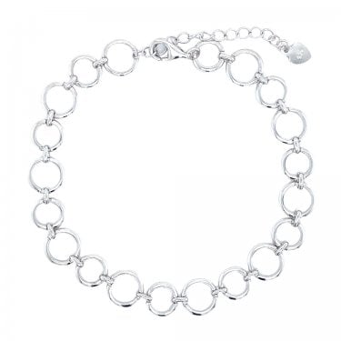 Sterling Silver Plain Open Circle Link Bracelet 17+3.5cm