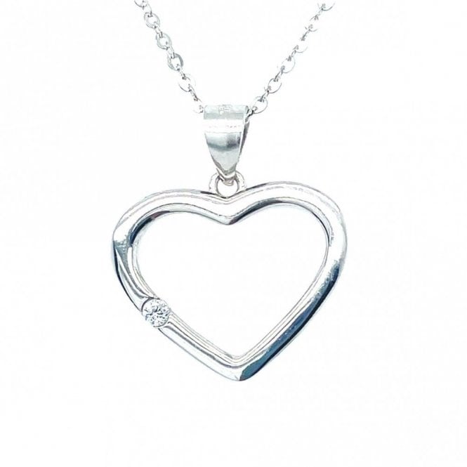 Faith Sterling Silver Sterling Silver Plain Open Heart with Single CZ Necklace 15x18mm, 16-18