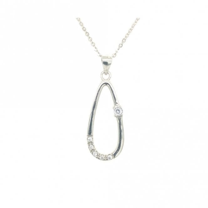 Faith Sterling Silver Sterling Silver Plain Open Oblong with 1 Side CZ & 5 Bottom CZ Necklace 27x12mm, 16-18