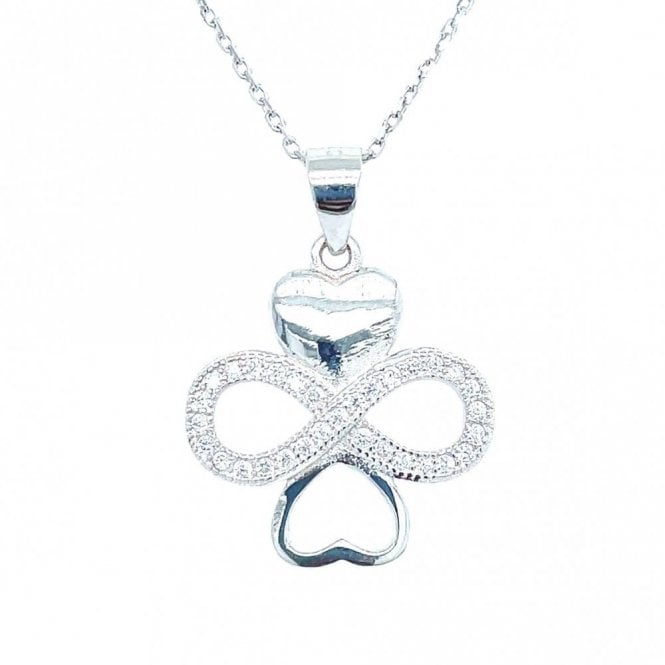 Faith Sterling Silver Sterling Silver Plain & Outline Heart with CZ Infinity Crossover Necklace 17x17mm, 16-18