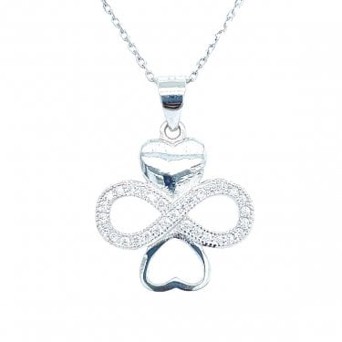 Sterling Silver Plain & Outline Heart with CZ Infinity Crossover Necklace 17x17mm, 16-18"