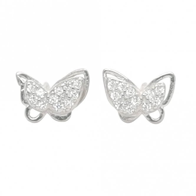 Faith Sterling Silver Sterling Silver Plain Outline with 3D CZ Wings 10x7mm Stud Earrings