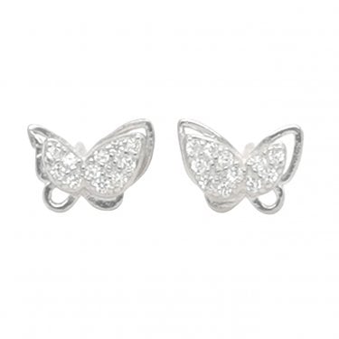 Sterling Silver Plain Outline with 3D CZ Wings 10x7mm Stud Earrings