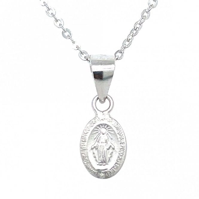 Faith Sterling Silver Sterling Silver Plain Oval Miraculous Medal Necklace 13x10mm, 16-18