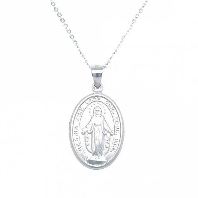 Faith Sterling Silver Sterling Silver Plain Oval Miraculous Medal Necklace 20x14mm, 16-18