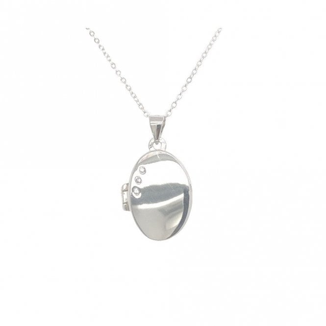 Faith Sterling Silver Sterling Silver Plain Oval with 3 CZ Stones Locket 19x13mm 16-18