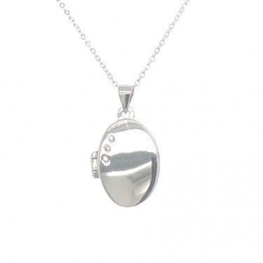 Sterling Silver Plain Oval with 3 CZ Stones Locket 19x13mm 16-18"
