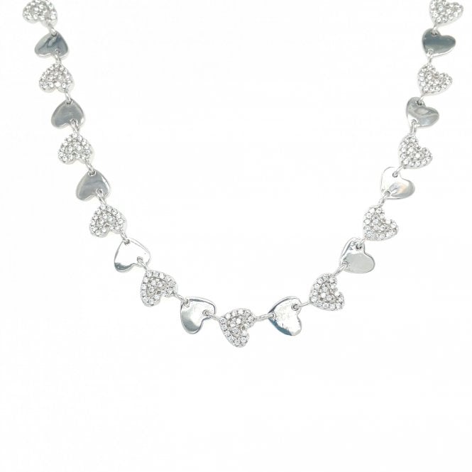 Faith Sterling Silver Sterling Silver Plain & Pave Alternating Hearts Link Extendable Necklace 39.5+4cm