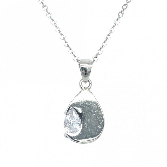 Faith Sterling Silver Sterling Silver Plain Pear Disc with Single CZ Pear Stone Necklace 11x9mm, 16-18