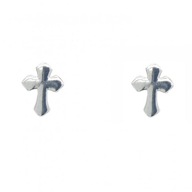 Faith Sterling Silver Sterling Silver Plain Pointed Edge Cross Stud Earrings 0.6 x 0.8cm