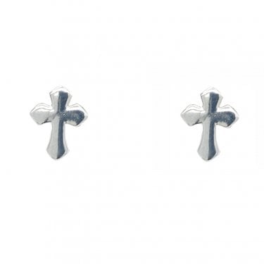 Sterling Silver Plain Pointed Edge Cross Stud Earrings 0.6 x 0.8cm