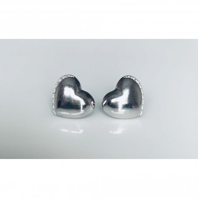 Faith Sterling Silver Sterling Silver Plain Raised Heart with CZ Outside Edge Stud Earrings 10x11mm