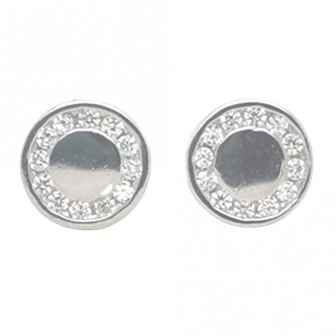 Faith Sterling Silver Sterling Silver Plain Round Centre CZ Halo Rubover Edge Stud Earrings