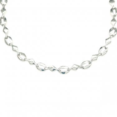 Sterling Silver Plain Round & Diamond Shaped Link Extendable Necklace 39.5cm + 6cm