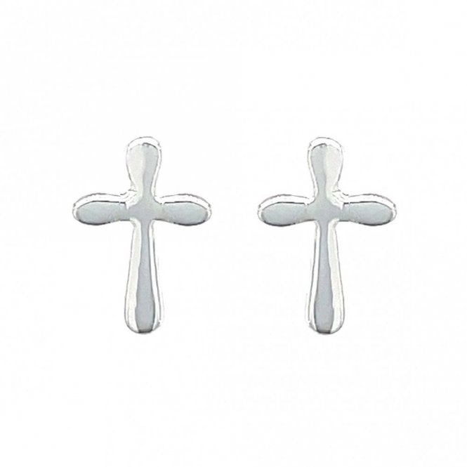 Faith Sterling Silver Sterling Silver Plain Rounded Edge Cross Stud Earrings 9x6mm