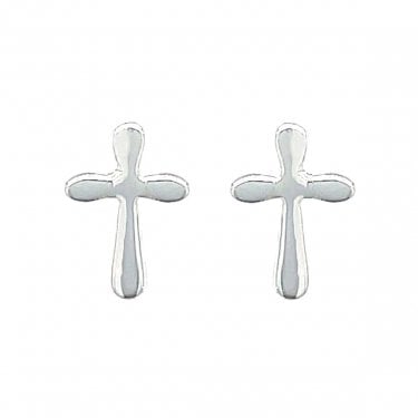 Sterling Silver Plain Rounded Edge Cross Stud Earrings 9x6mm