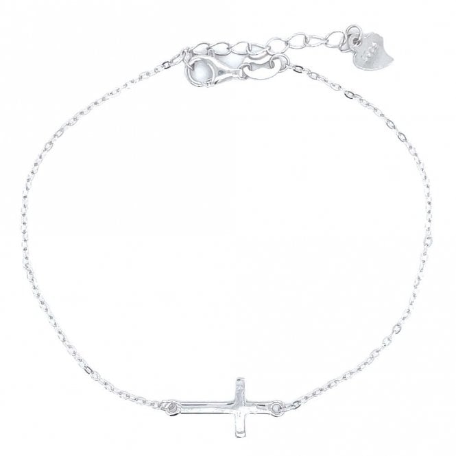 Faith Sterling Silver Sterling Silver Plain Sideways Cross Bracelet 16+3cm