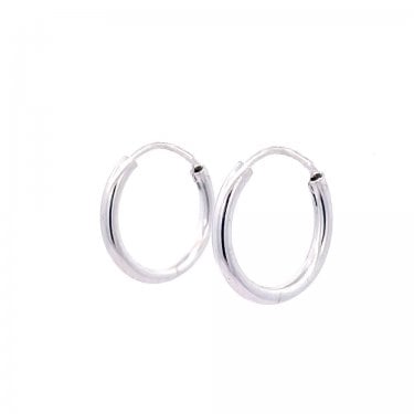 Sterling Silver Plain Sleeper Hoop Earrings 15mm 