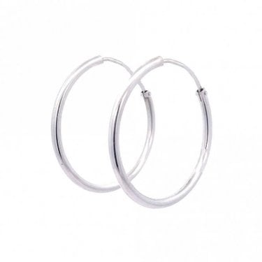 Sterling Silver Plain Sleeper Hoop Earrings 30mm 