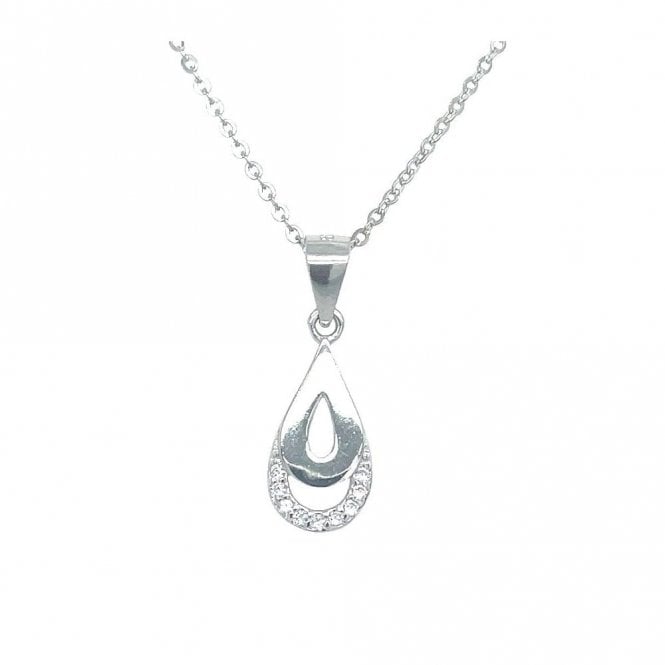 Faith Sterling Silver Sterling Silver Plain Teardrop with CZ Shadow Necklace 13x7mm, 16-18