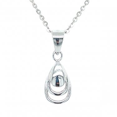 Sterling Silver Plain Teardrop with Double Shadow Necklace 11x7mm, 16-18"