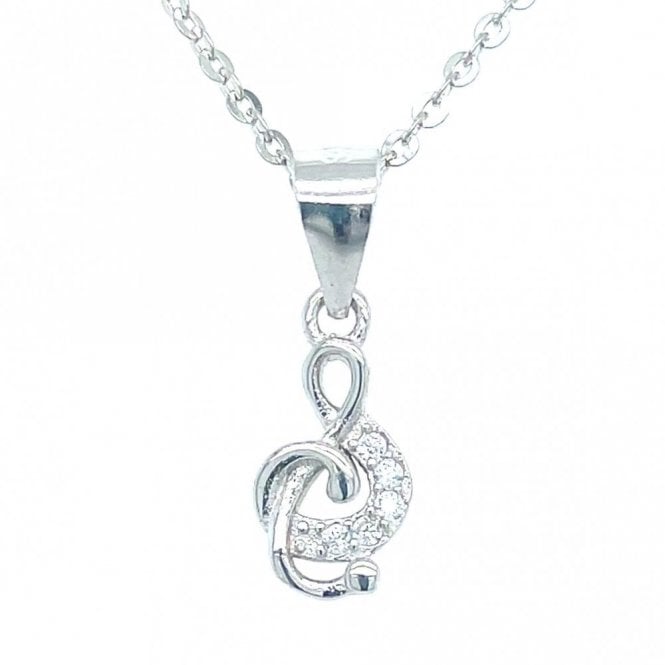 Faith Sterling Silver Sterling Silver Plain Treble Clef with Part CZ Necklace 10x6mm, 16-18