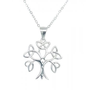 Sterling Silver Plain Tree of Life Outline Necklace 19x18mm, 16-18"