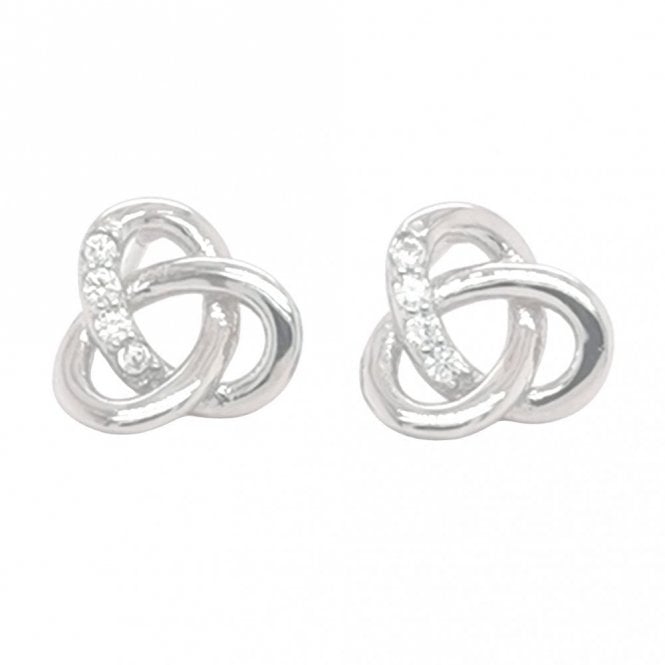Faith Sterling Silver Sterling Silver Plain Trinity Twist with 3 Stone 10x10mm Stud Earrings
