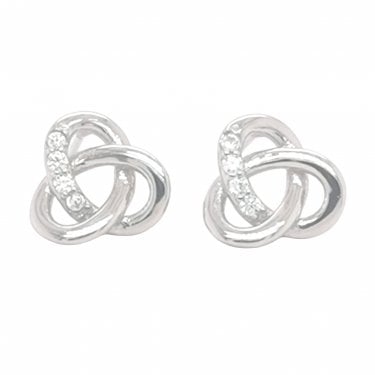 Sterling Silver Plain Trinity Twist with 3 Stone 10x10mm Stud Earrings
