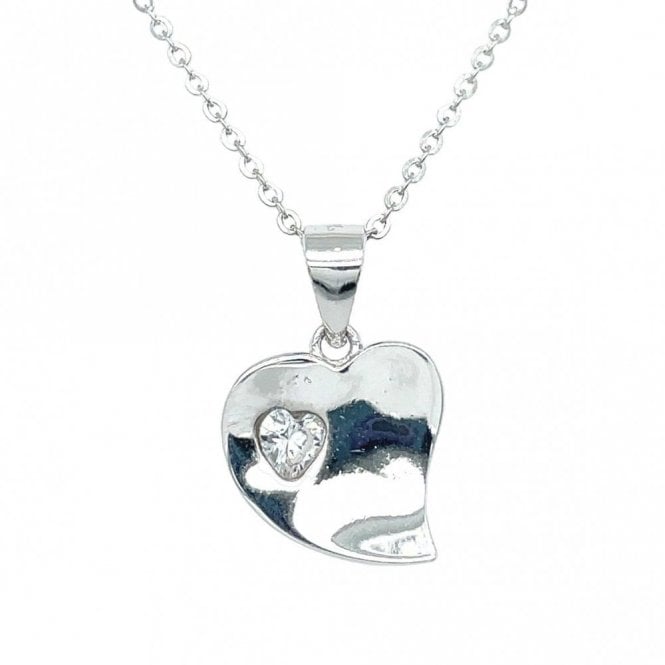 Faith Sterling Silver Sterling Silver Plain Wavy Heart with CZ Heart Inside Necklace 12mm, 16-18