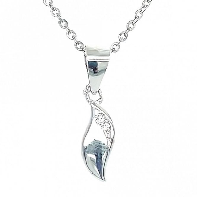 Faith Sterling Silver Sterling Silver Plain with CZ Strip Oblong Necklace 10x5mm, 16-18