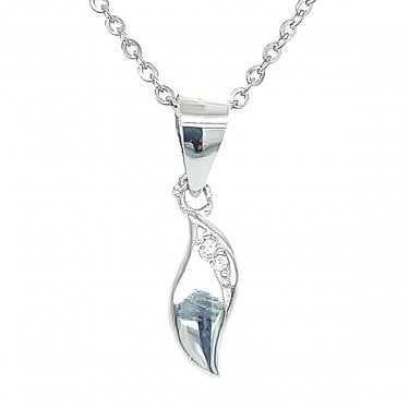 Sterling Silver Plain with CZ Strip Oblong Necklace 10x5mm, 16-18"