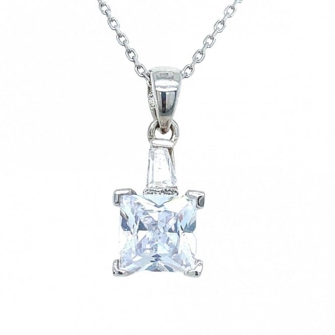 Faith Sterling Silver Sterling Silver Princess Cut 4 Claw CZ with Bar Top Necklace 15x8mm, 16-18