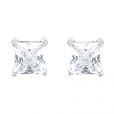 Sterling Silver Princess Cut CZ 4 Claw Stud Earrings 5x5mm