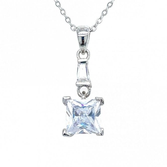 Faith Sterling Silver Sterling Silver Princess Cut CZ with Bar Top Necklace 18x7mm, 16-18
