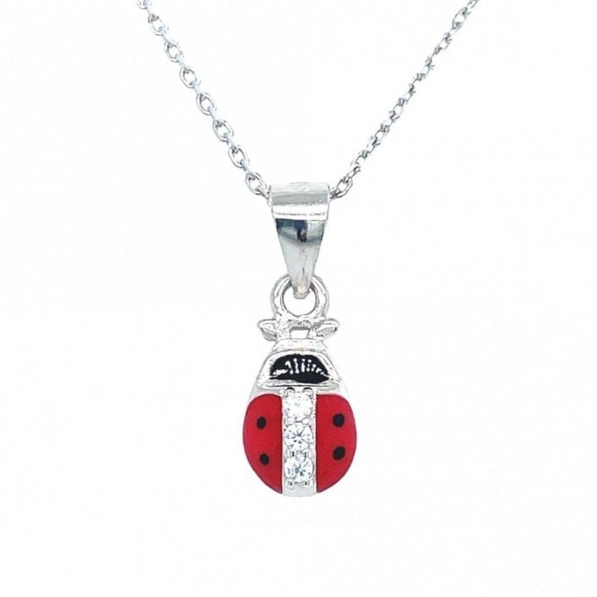 Faith Sterling Silver Sterling Silver Red Ladybird with CZ Row Necklace 10x7mm, 16-18
