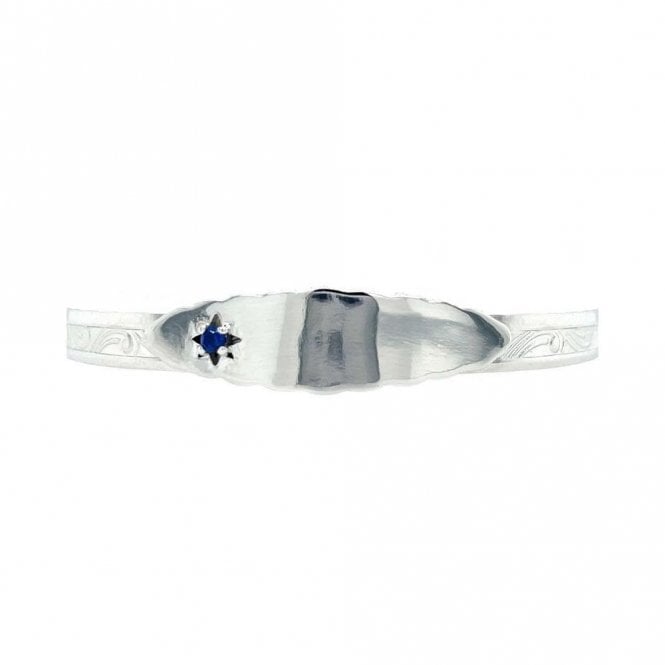 Faith Sterling Silver Sterling Silver Ridged ID Plate with Blue CZ Patterned Baby Bangle 0.8cm, 4.5-6cm 