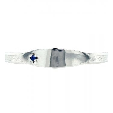 Sterling Silver Ridged ID Plate with Blue CZ Patterned Baby Bangle 0.8cm, 4.5-6cm 
