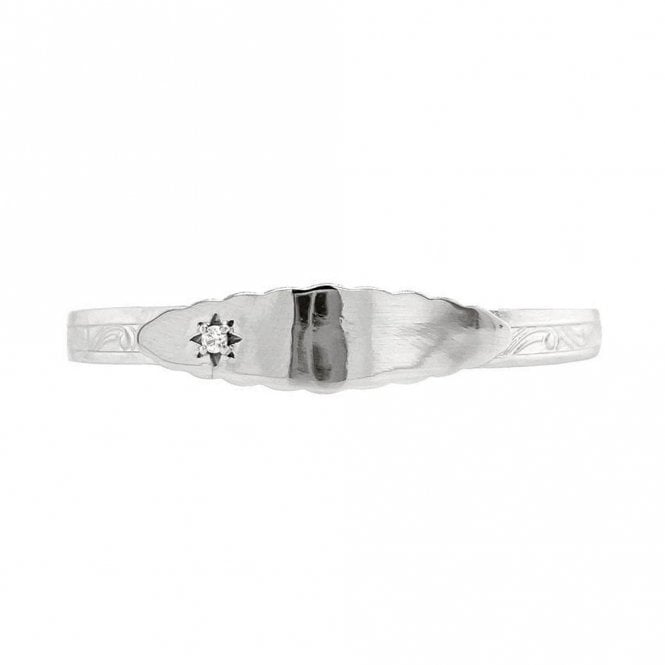 Faith Sterling Silver Sterling Silver Ridged ID Plate with CZ Patterned Baby Bangle 0.8cm, 4.5-6cm 