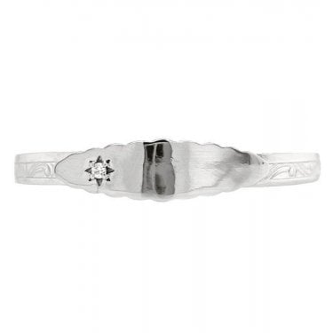 Sterling Silver Ridged ID Plate with CZ Patterned Baby Bangle 0.8cm, 4.5-6cm 