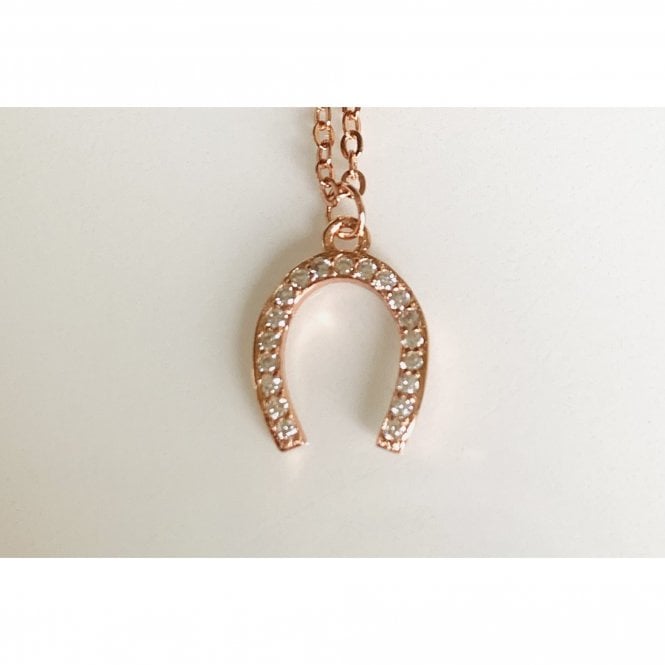Faith Rose Gold Sterling Silver Sterling Silver Rose Gold Claw Set CZ Horsehoe Pendant 10 x 9mm on Diamond Cut Chain