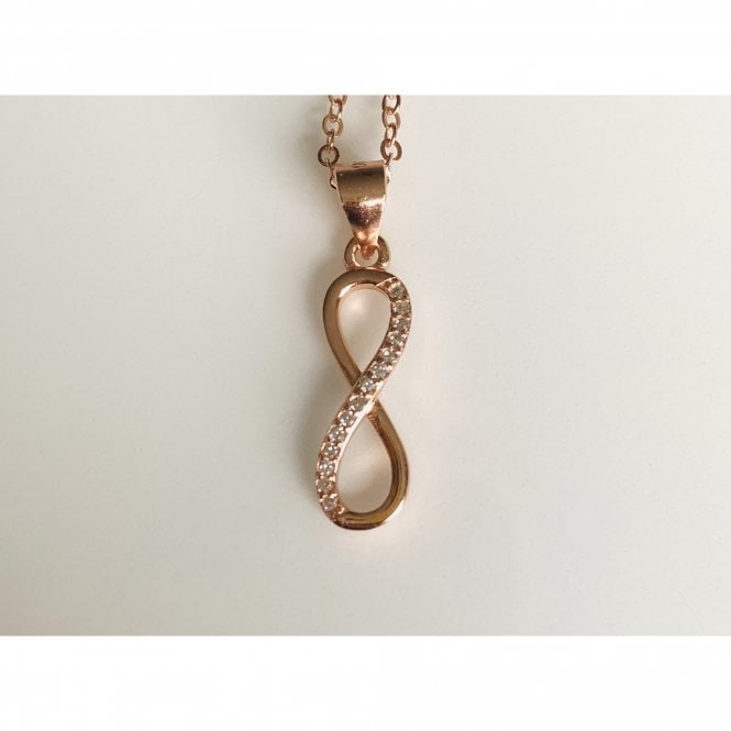 Faith Rose Gold Sterling Silver Sterling Silver Rose Gold Half CZ Half Plain Infinity Pendant 16 x 5mm on Diamond Cut Chain