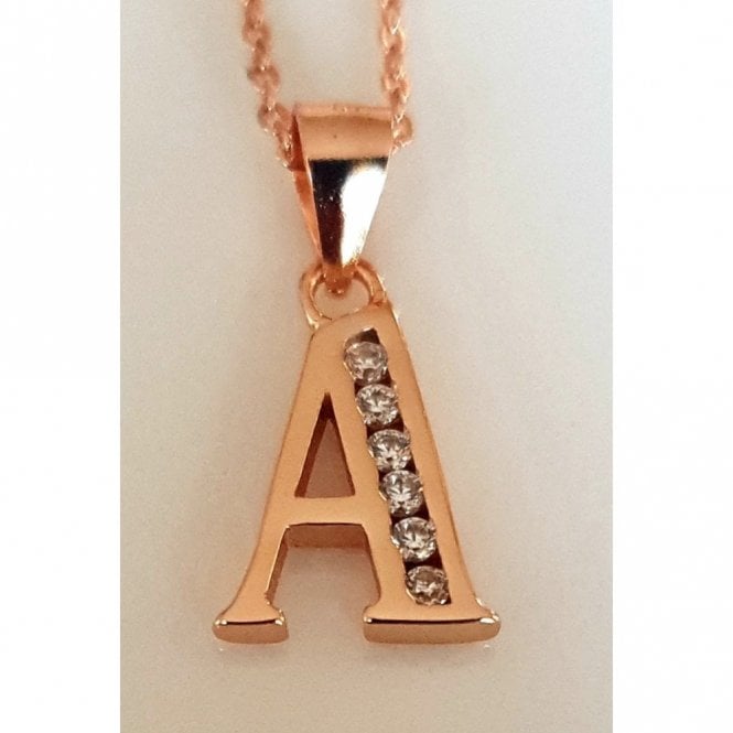Faith Rose Gold Sterling Silver Sterling Silver Rose Gold Initial A Pendant 12mm x 8mm with Diamond Cut 18