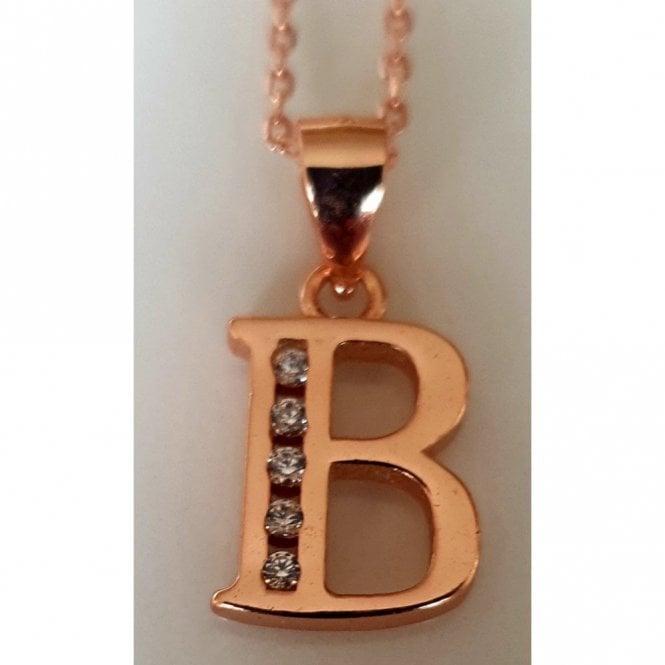 Faith Rose Gold Sterling Silver Sterling Silver Rose Gold Initial B Pendant 11mm x 10mm with Diamond Cut 18