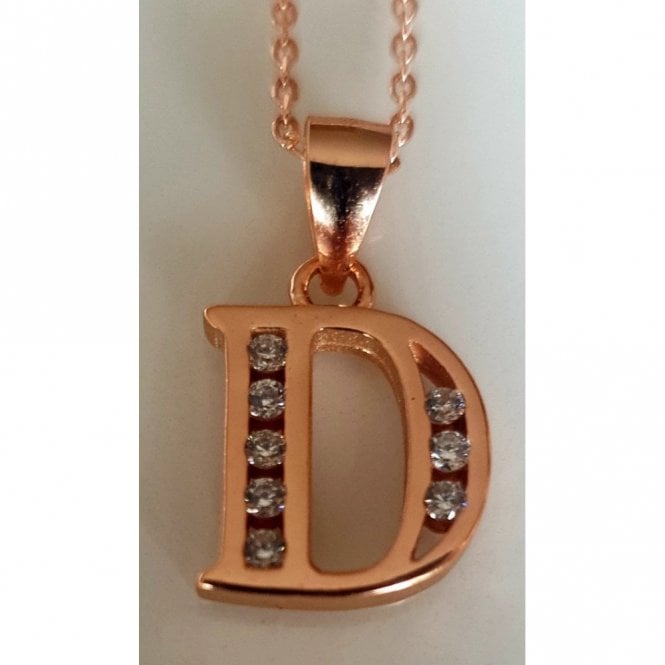 Faith Rose Gold Sterling Silver Sterling Silver Rose Gold Initial D Pendant 11mm x 10mm with Diamond Cut 18