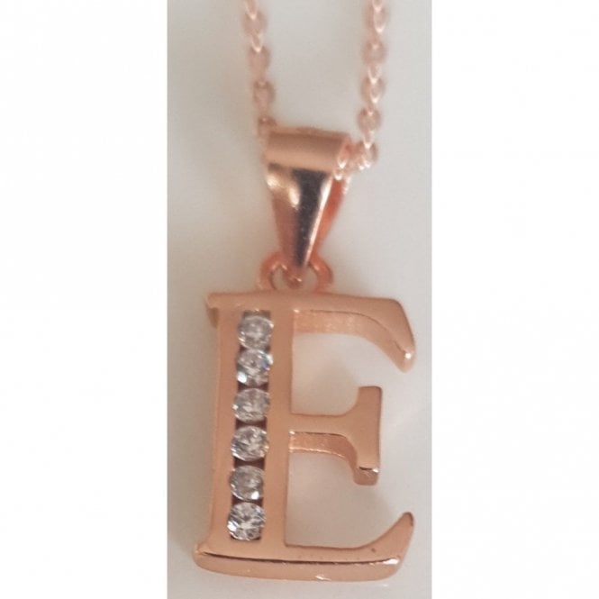 Faith Rose Gold Sterling Silver Sterling Silver Rose Gold Initial E Pendant 12mm x 8mm with Diamond Cut 18