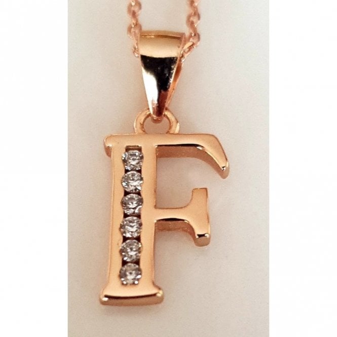Faith Rose Gold Sterling Silver Sterling Silver Rose Gold Initial F Pendant 12mm x 8mm with Diamond Cut 18